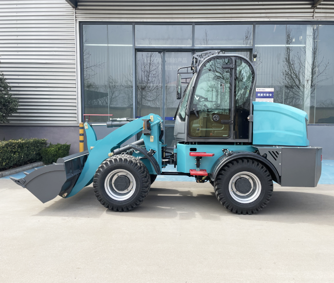 Blue electric compact wheel loader